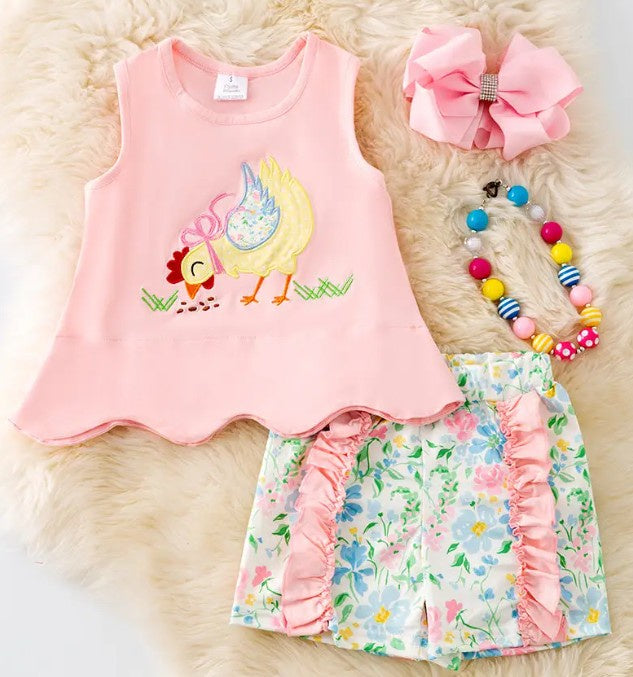 Applique Floral Chicken Outfit