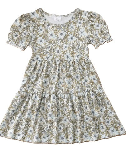 Green Floral Tiered Dress
