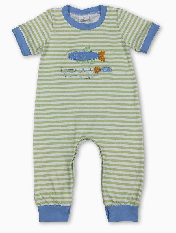 Green & Blue Stiped Fishing Romper