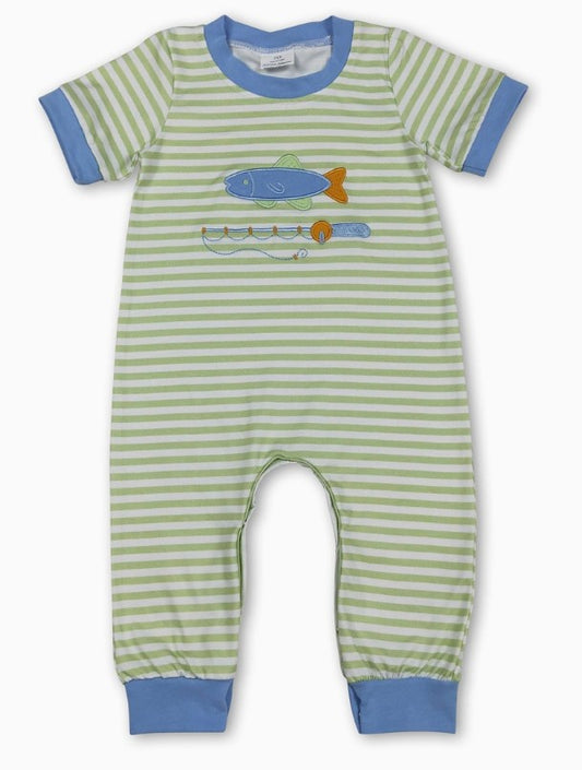 Green & Blue Stiped Fishing Romper