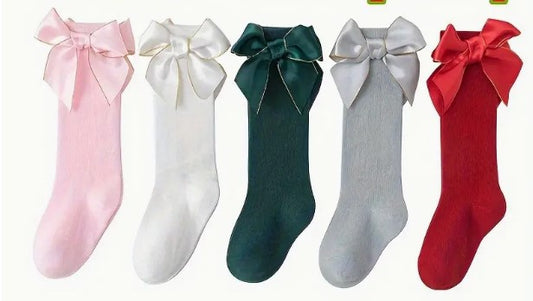 Christmas Bow Sock Gold Trim