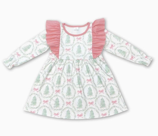 Pink & Green LS Christmas Tree Dress