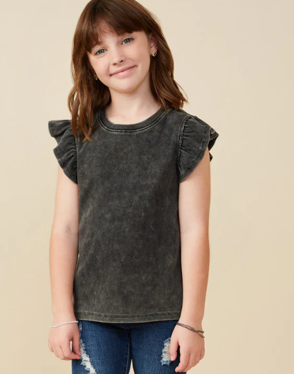 Black Ribbed Ruffle T Shirt