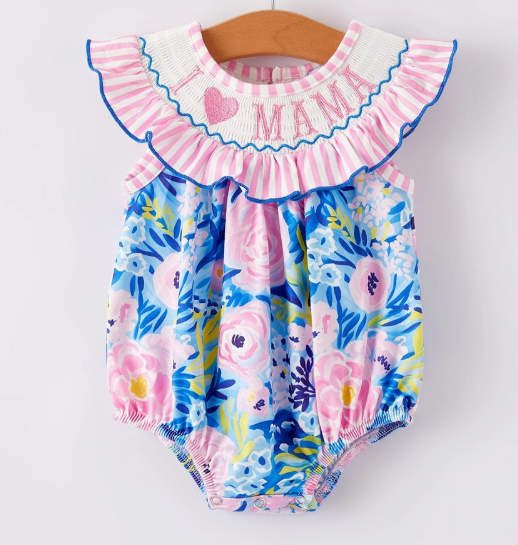 I Love Mama Smocked Romper