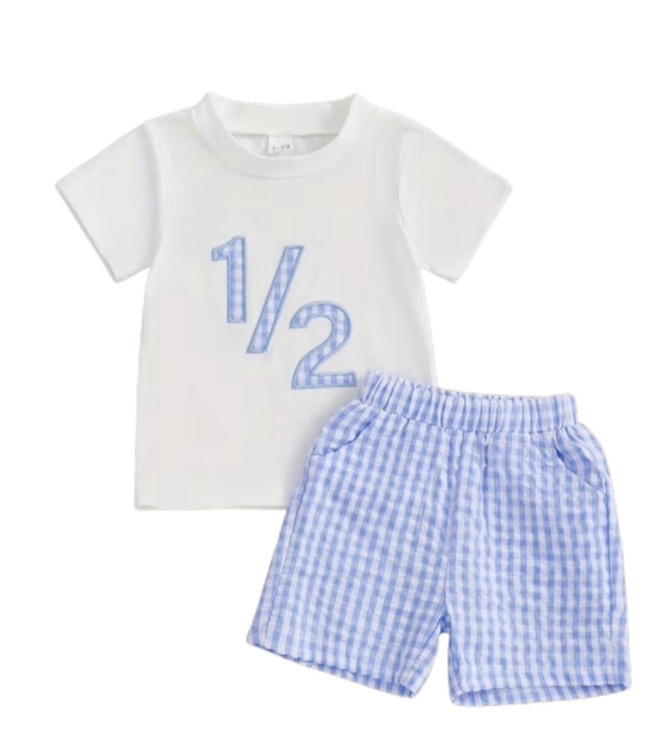 Boys Blue Gingham Half Birthday Set