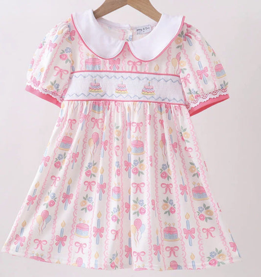 Pink Birthday Cake Smocked Dress