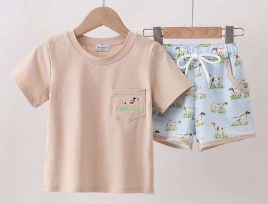 Boys Hound Dog Embroidered Set