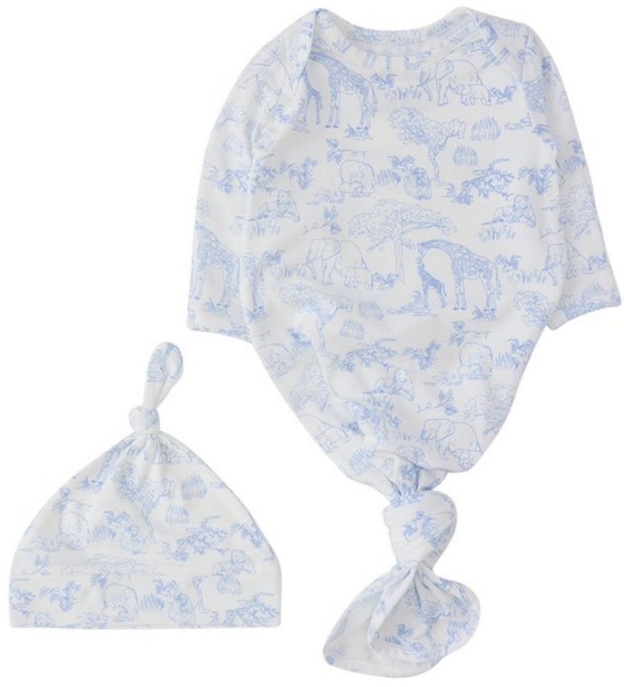 White & Blue Toile Gown & Hat