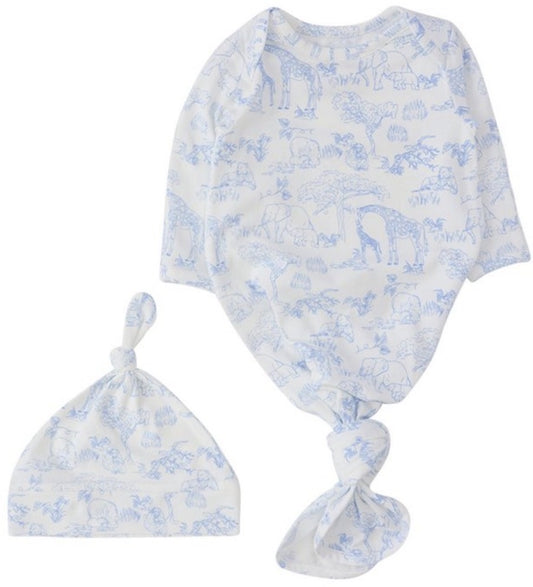 White & Blue Toile Gown & Hat