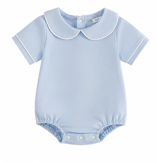 Boys Blue Romper White Piping