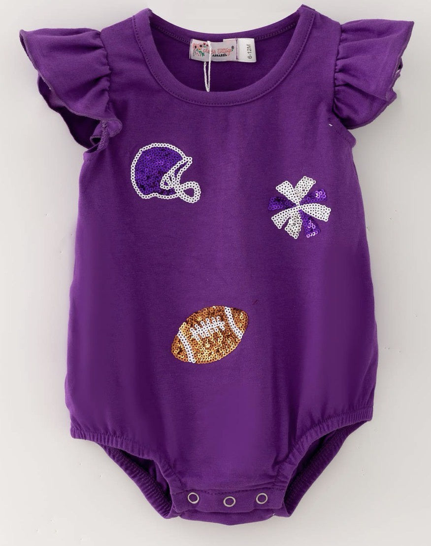 Purple Sequin Football Romper