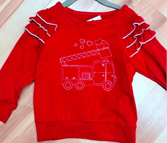 Red Firetruck Girls LS T Shirt