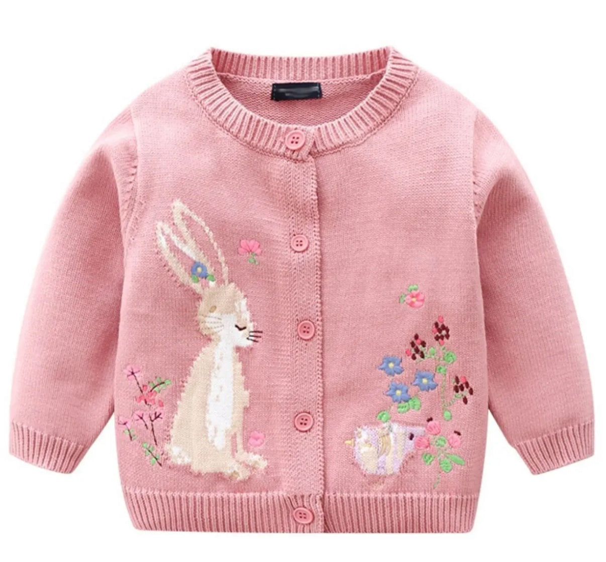 Pink Embroidered Bunny Cardigan