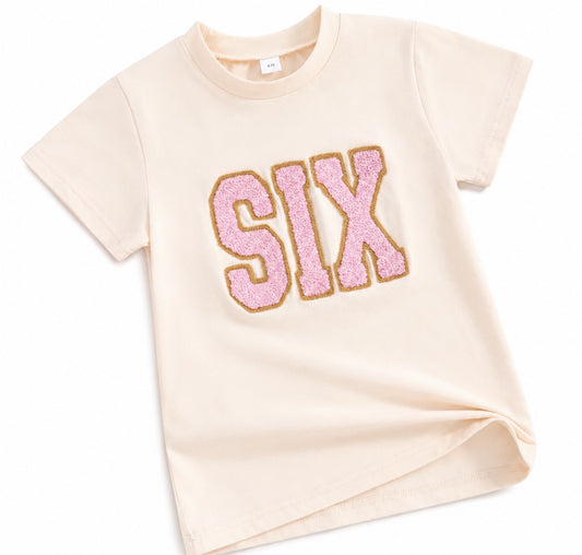Girls Chenille Six Birthday T Shirt