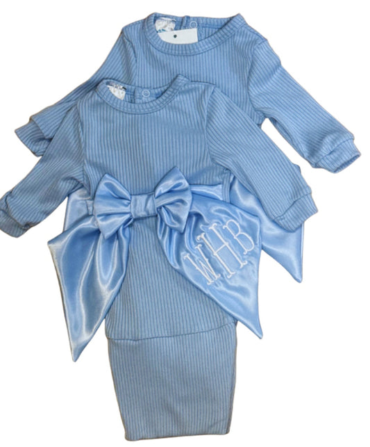 Blue Gown with Swaddle Bow