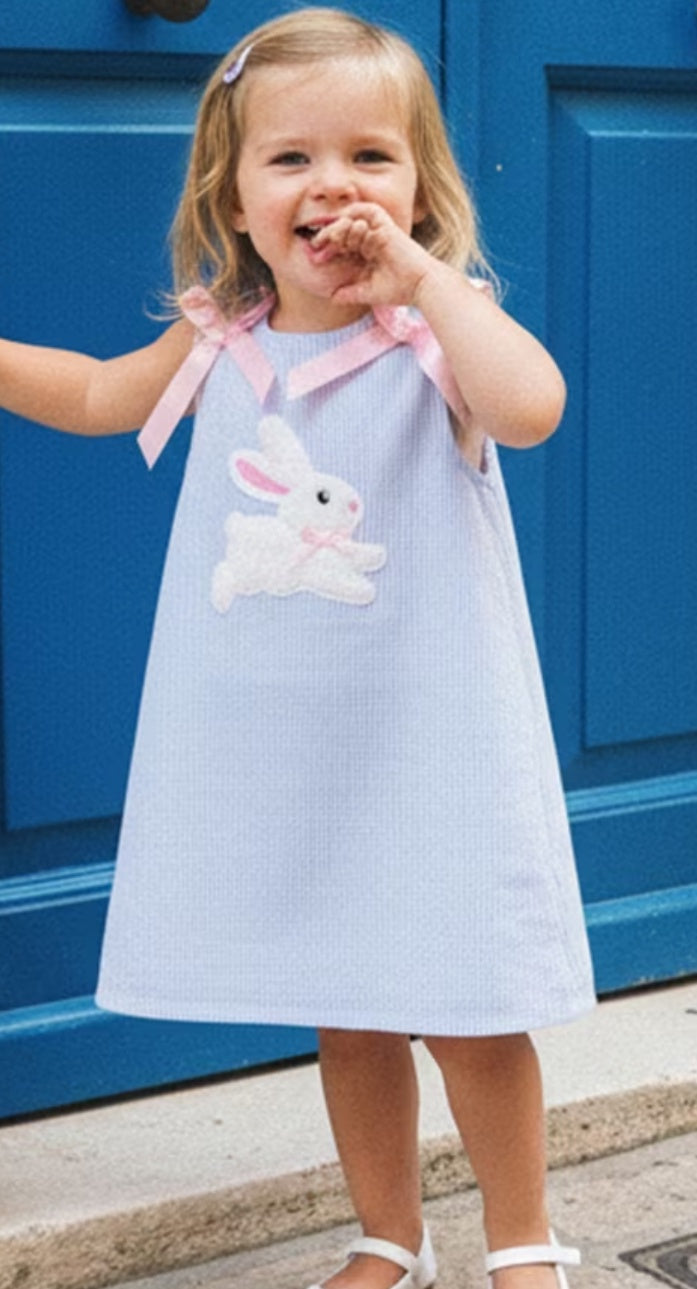 Blue Seersucker Bunny Dress