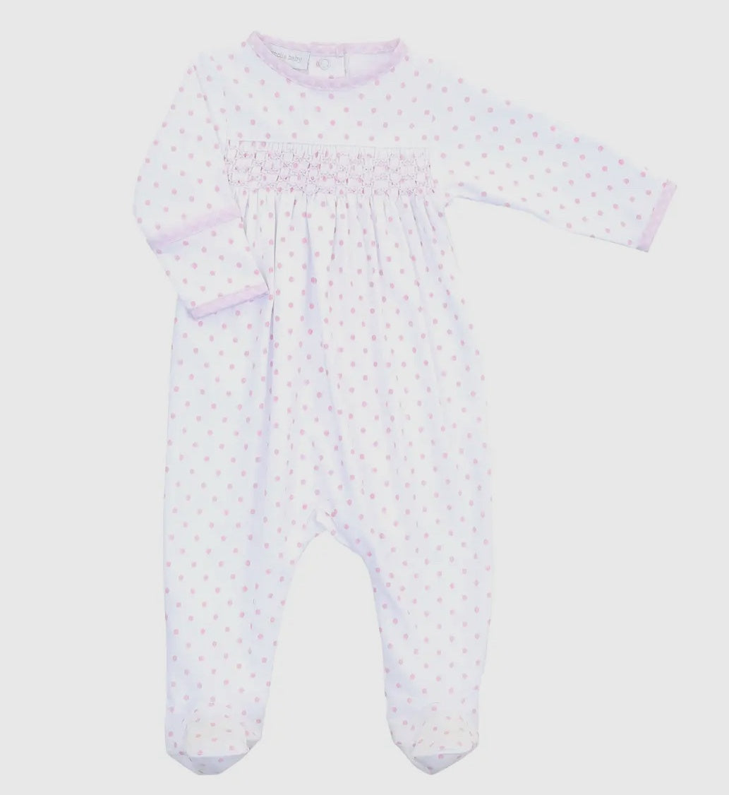 Smocked Polka dot Pink Footie