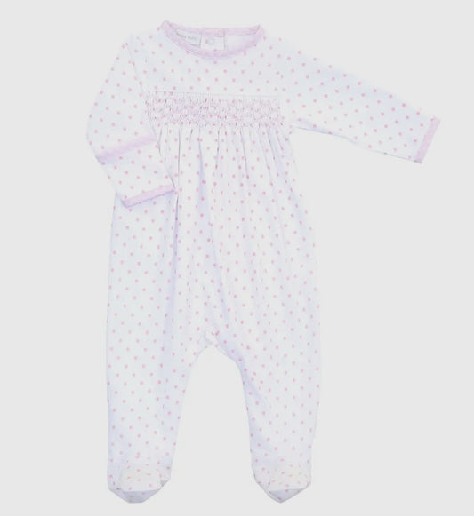 Smocked Polka dot Pink Footie