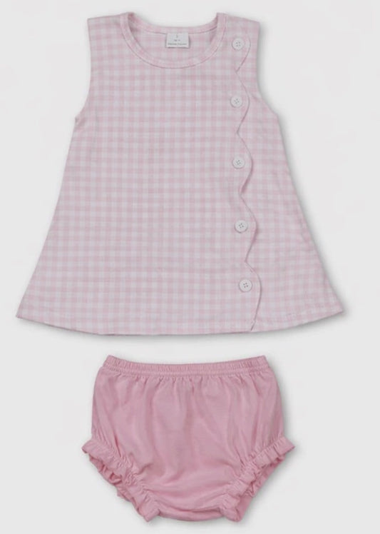 Pink gingham diaper set