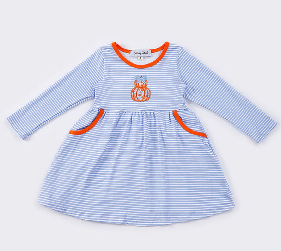 Blue Stripe Pumpkin Dress