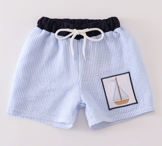 Seersucker Sailboat Trunks