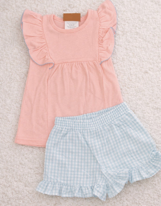 Juliana Short Set- Peach & Aqua