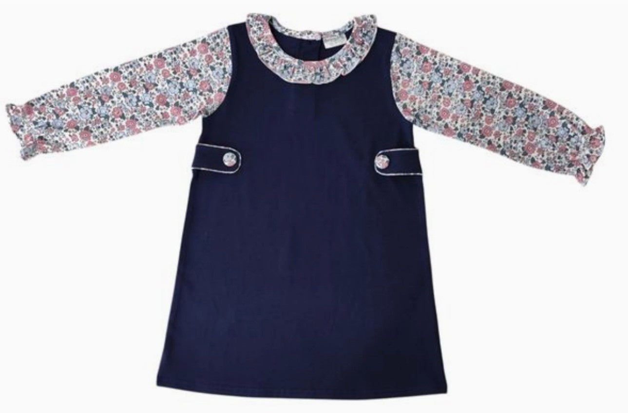 Navy Floral Long Sleeve Dress