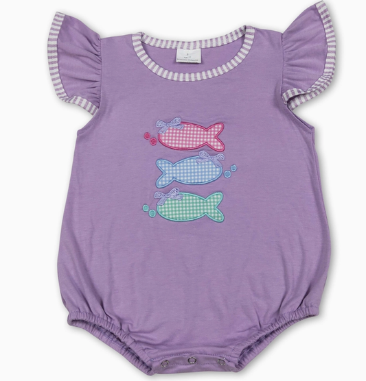 Purple Flutter Sleeve Fish Romper