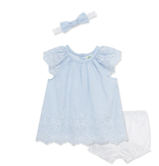 Little Me- Blue Eyelet Sunsuit & Bloomer Set