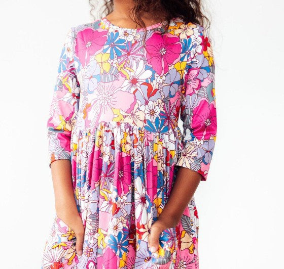 Mauve What's Up Buttercup 3/4 Sleeve Pocket Twirl Dress