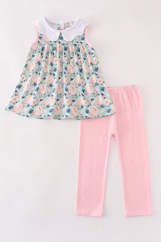 Sleeveless Green Floral Girls Outfit