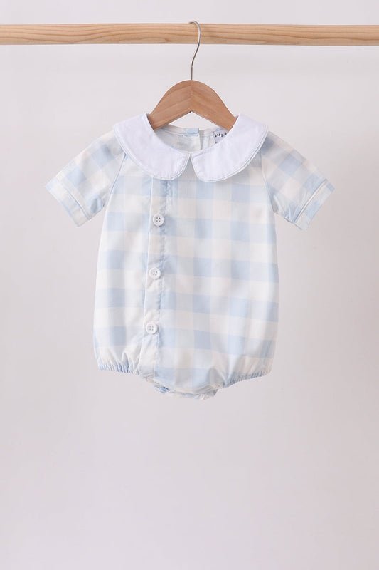 Blue Plaid Boys Peter Pan Collar Romper