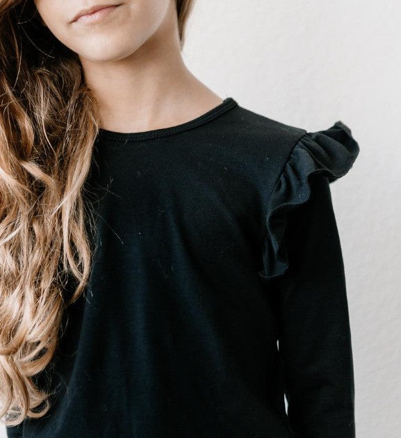 Black L/S Ruffle Tee