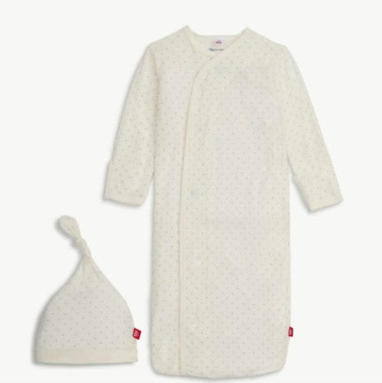 Magnetic Me- Pin Dot Cream Gown & Hat Set