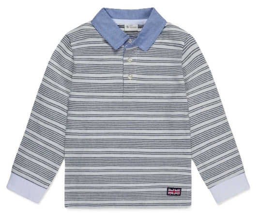Navy Stripe Chambray Collar Polo