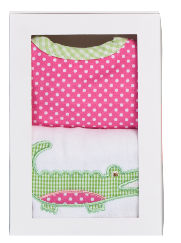 Pink Alligator Bib & Burp Cloth Boxed Set