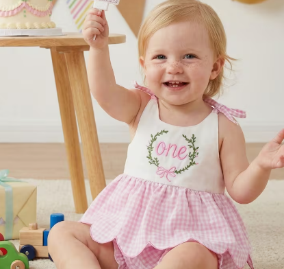 Pink Gingham One Embd Outfit