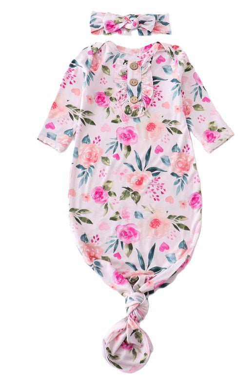PINK FLORAL GOWN W/ HEADBAND