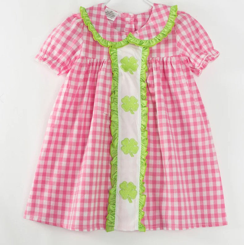 Pink Gingham St Patty's Woven Dress