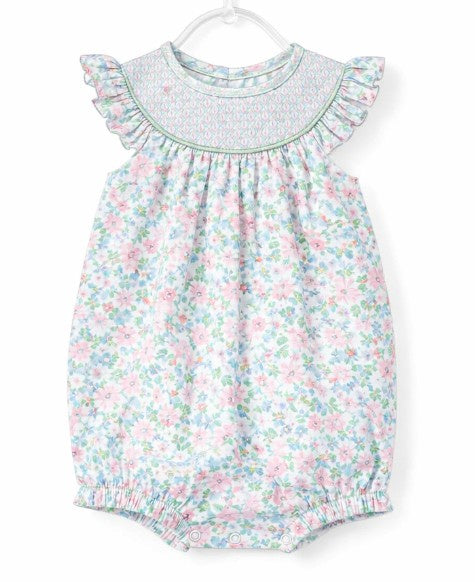 Pink & Green Smocked Floral Bubble