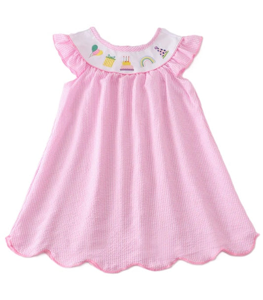 Pink Seersucker Birthday Dress