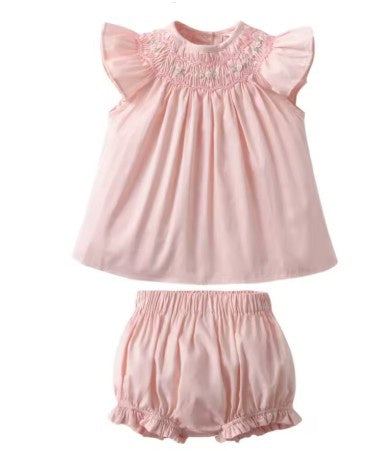 Rosette Smocked Collar Diaper Set