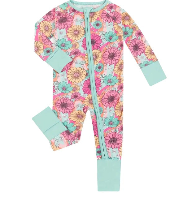 Mint Pink Flower Bamboo Zippy