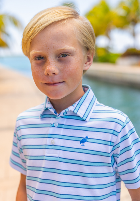 Prim & Proper Polo- Belhaven Blue & Wood Boat Blue Stripe
