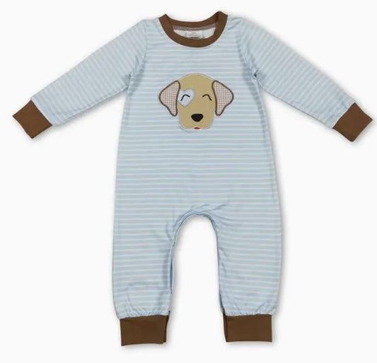 Blue & White Stripe LS Puppy Romper