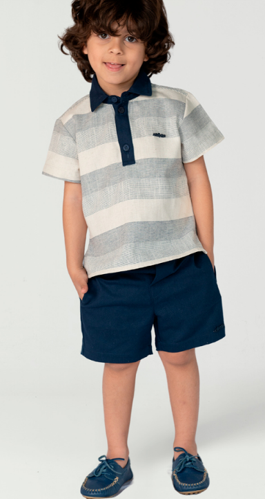 3 pc Striped Smock Set and Bermuda Twill