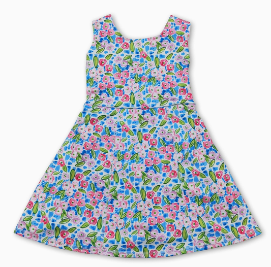 Blue Floral Girls Athletic Dress