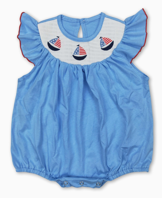 Blue Smocked Sailboat Girls Bubble