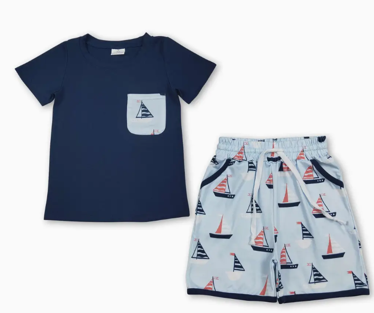 Navy Boats Short Boys Outfit