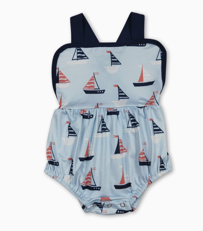 Blue Boats Boy Romper